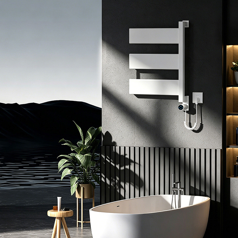 X3 Schwarze, an der Wand montierte, vertikal beheizte Handtuchschiene